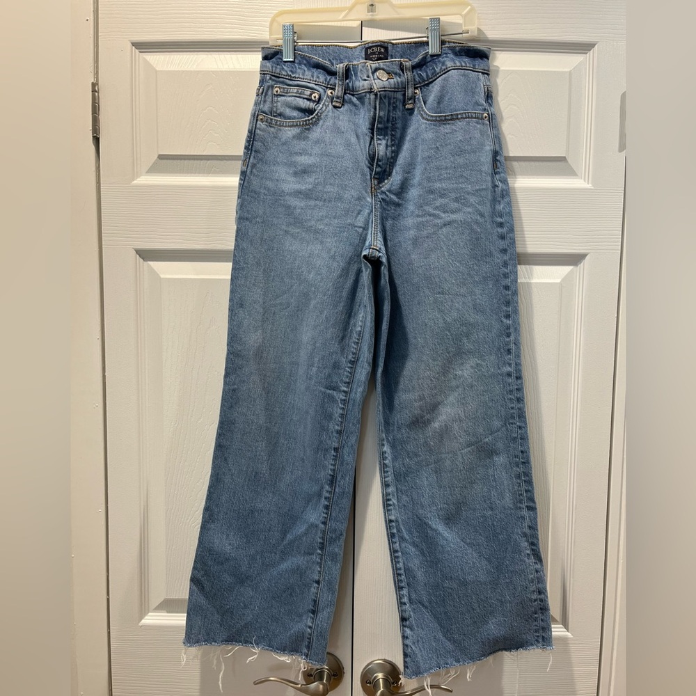 J.Crew Wide-Leg Crop Jeans Womens Size 26 Light Wash Raw Hem Denim